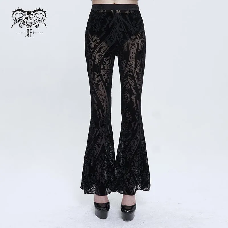 Gothic Totem Printed Sheer Flared Pants
