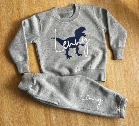Grey Sweatshirt & Joggers with Blue Dinosaur Print