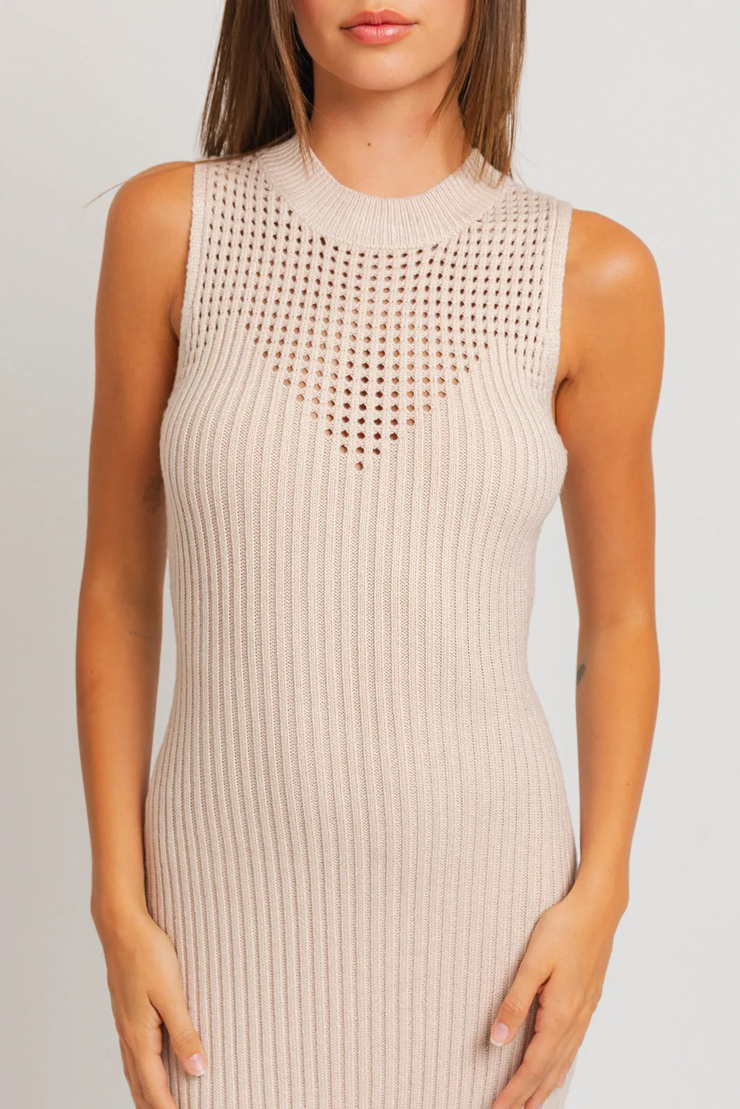 High Neck Slvless Sweater Maxi Dress