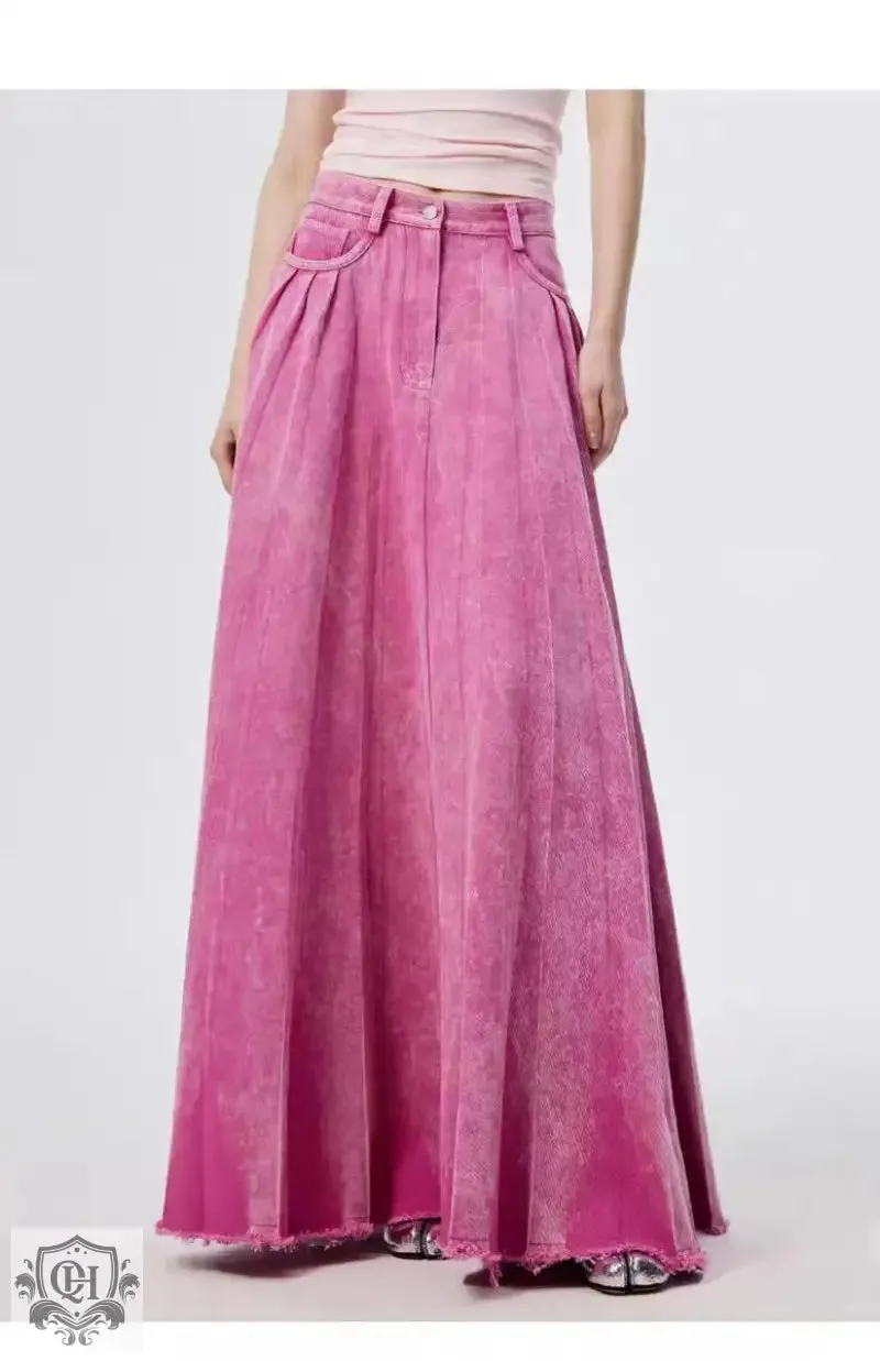 High Rise Denim Maxi Skirt