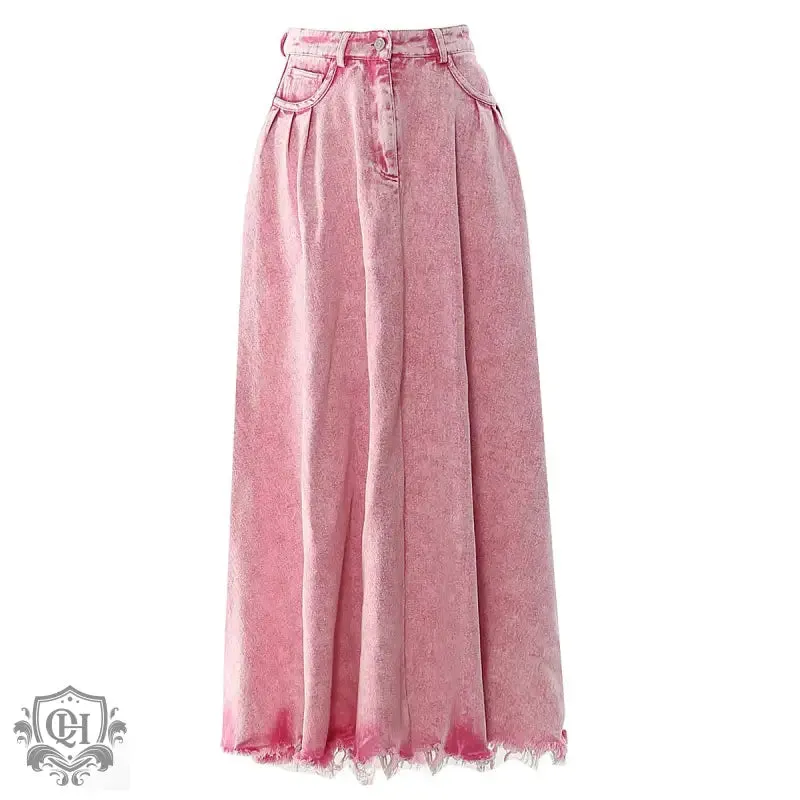 High Rise Denim Maxi Skirt