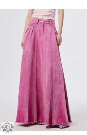 High Rise Denim Maxi Skirt