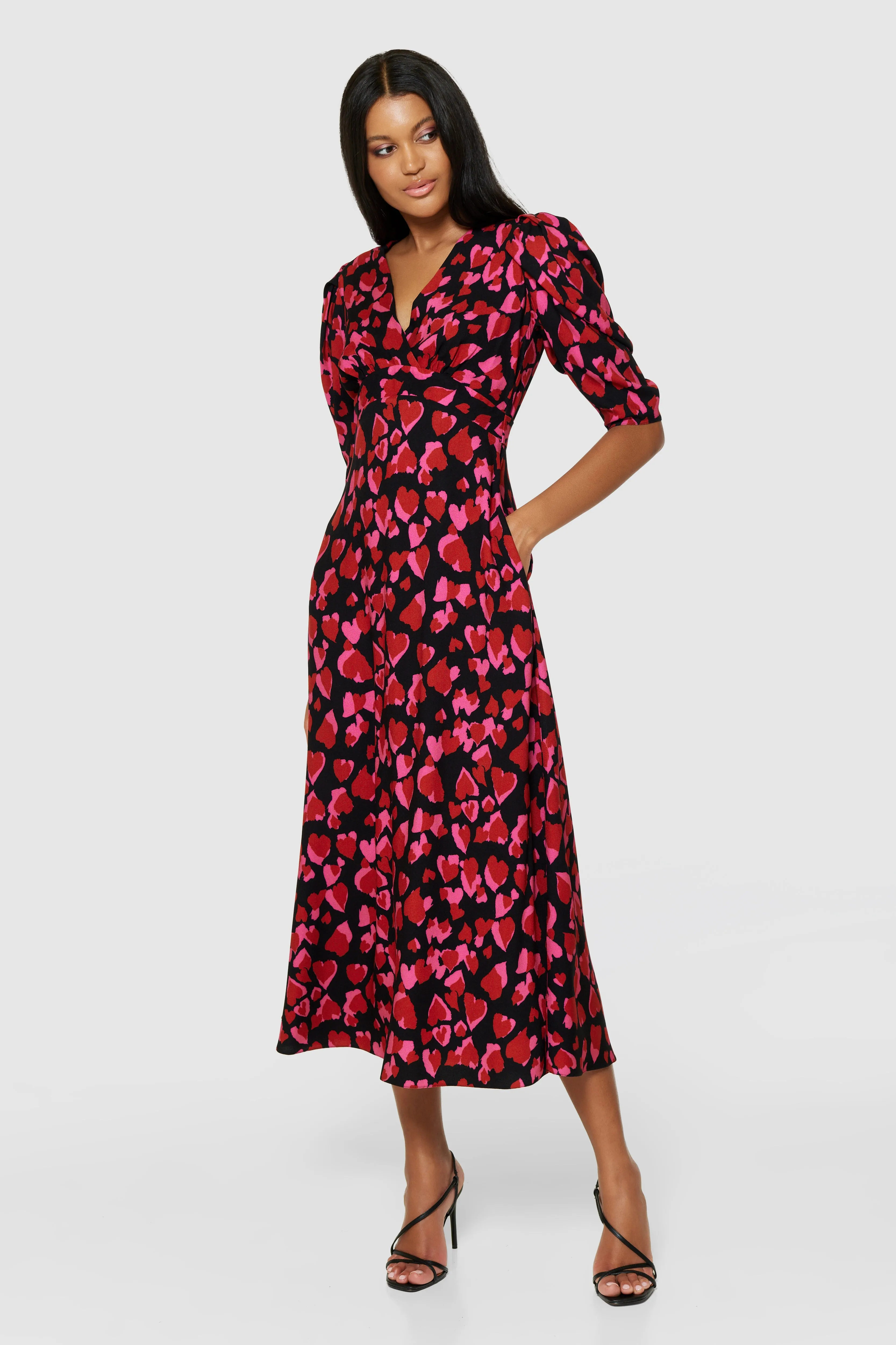 Hilary Tie Waist Midi Dress (Red/Pink)