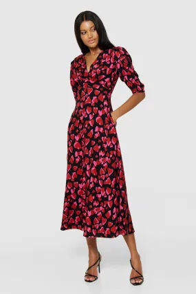 Hilary Tie Waist Midi Dress (Red/Pink)