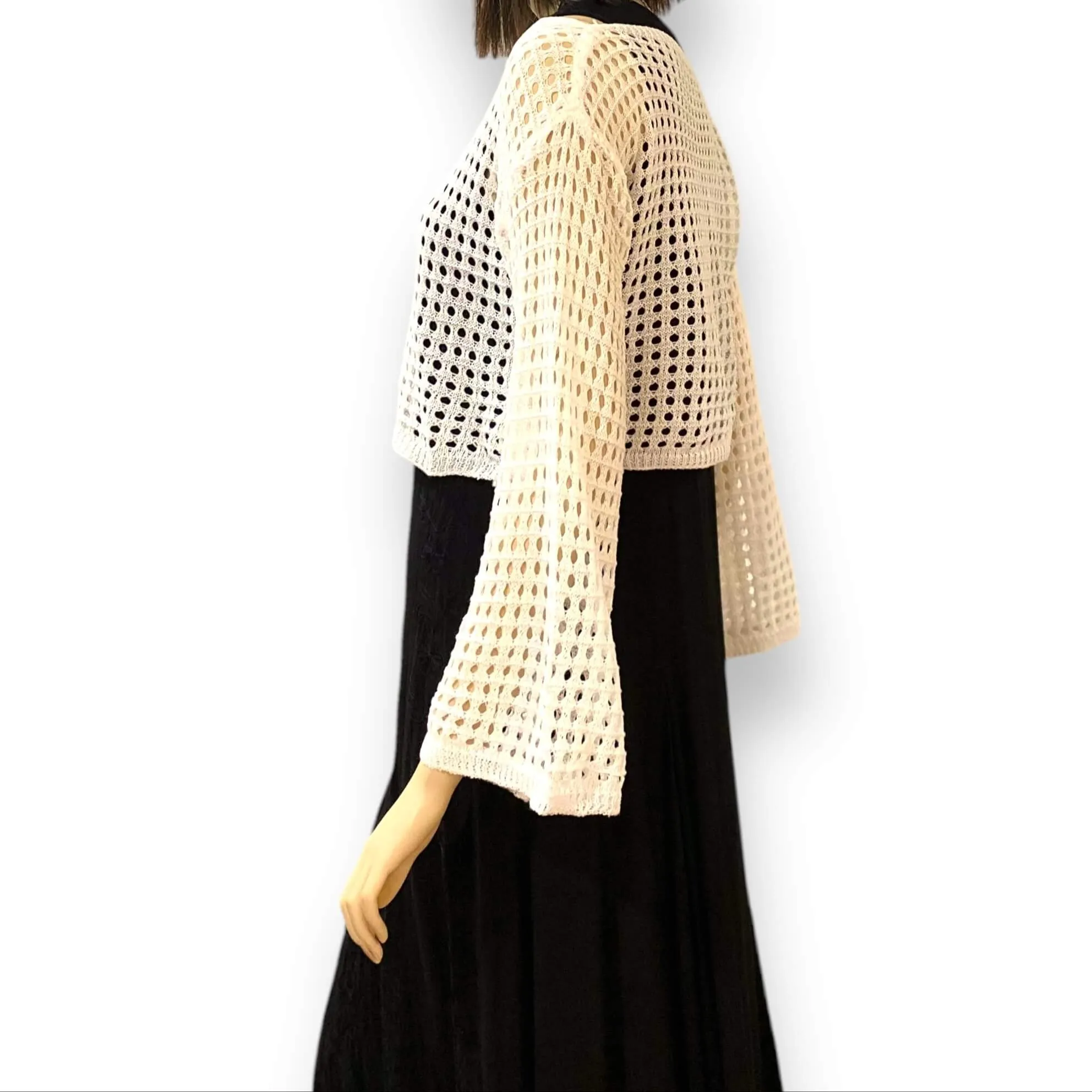 Hollow Out Bell Sleeve Knit Crop Top