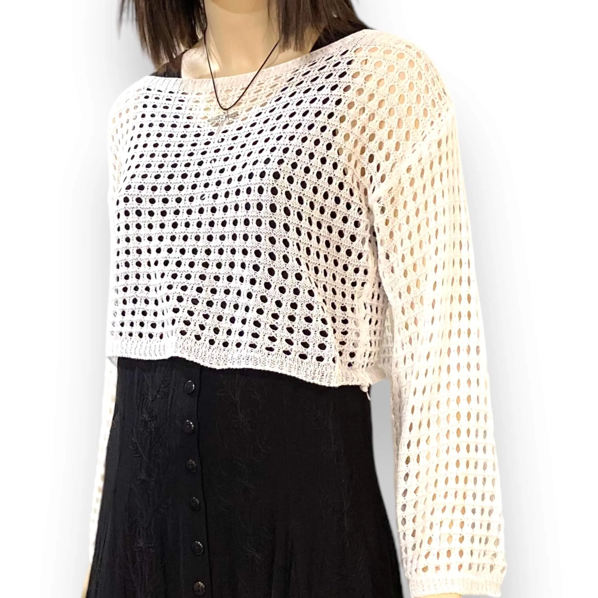 Hollow Out Bell Sleeve Knit Crop Top