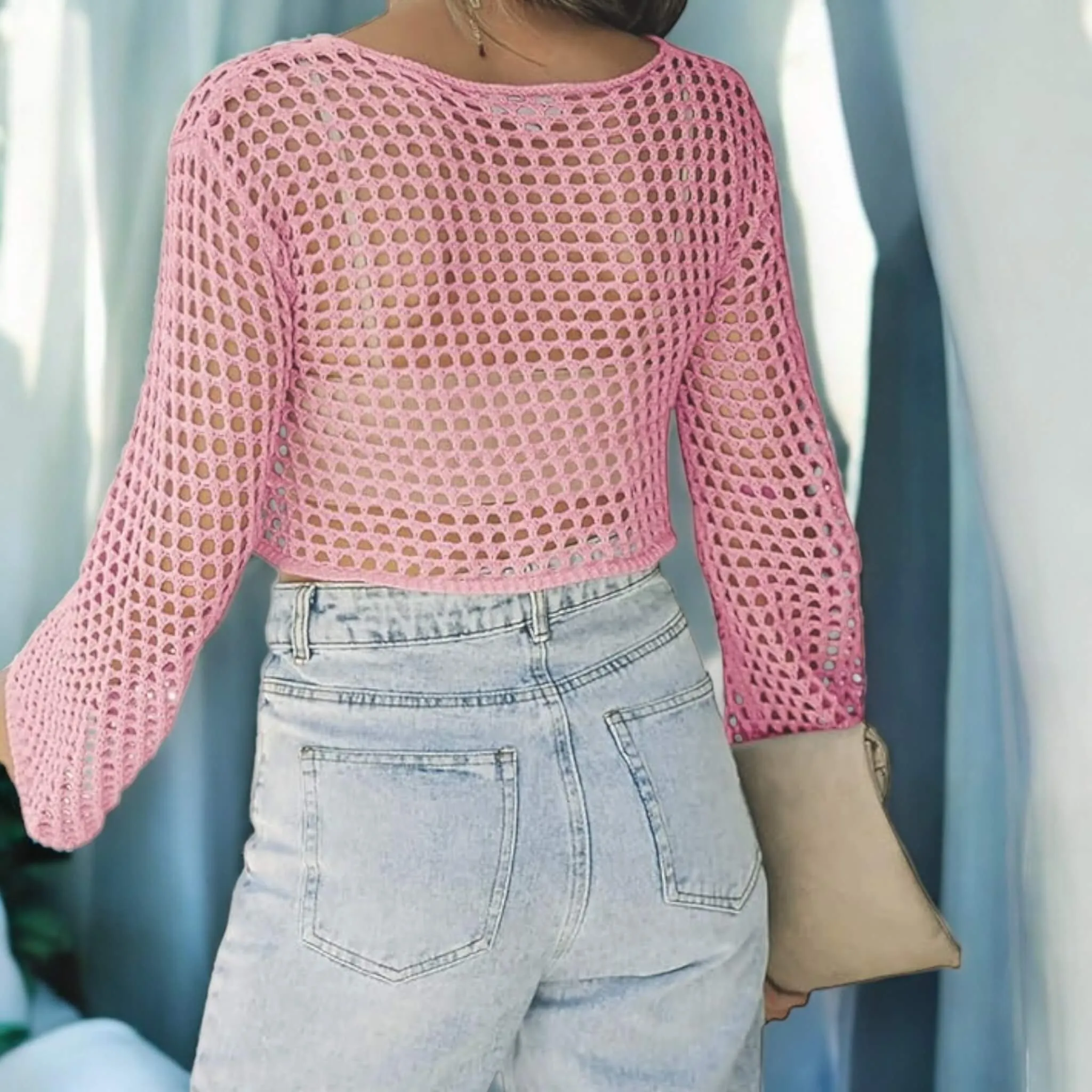 Hollow Out Bell Sleeve Knit Crop Top