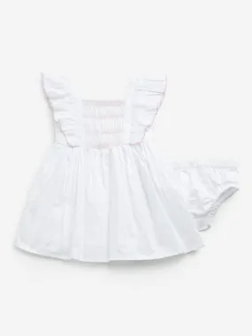 HOP Baby White Smocked A-Line Cotton Dress with Shorts Set