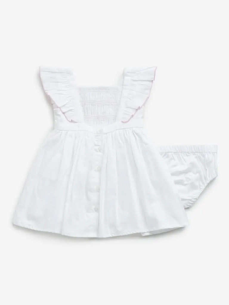 HOP Baby White Smocked A-Line Cotton Dress with Shorts Set