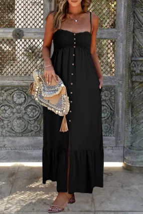 I wish you would Black Smocked Maxi Dress