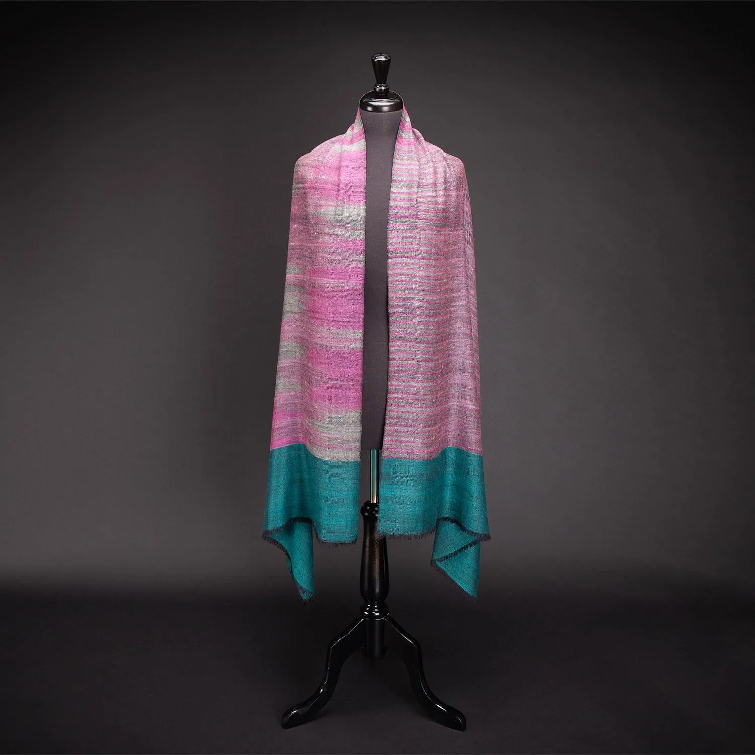 Ikat Pashmina Wrap 'Clouds of Ladakh' Teal & Fuchsia