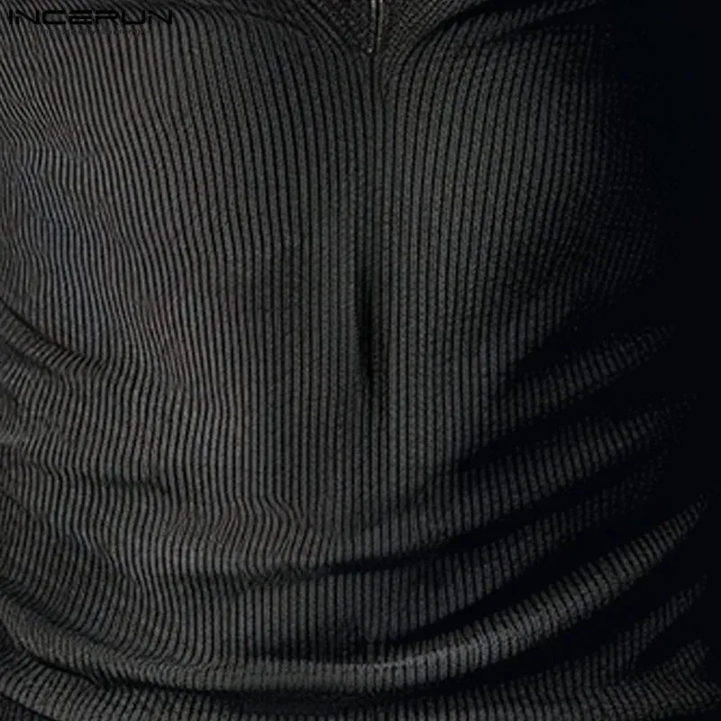 Incerun Männer T-Shirts einfarbig gestrickt V-Ausschnitt Langarm Streetwear lässige Männer Kleidung Herbst 2024 Mode Camisetas S-5XL