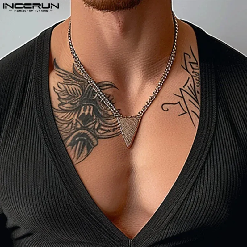 Incerun Männer T-Shirts einfarbig gestrickt V-Ausschnitt Langarm Streetwear lässige Männer Kleidung Herbst 2024 Mode Camisetas S-5XL