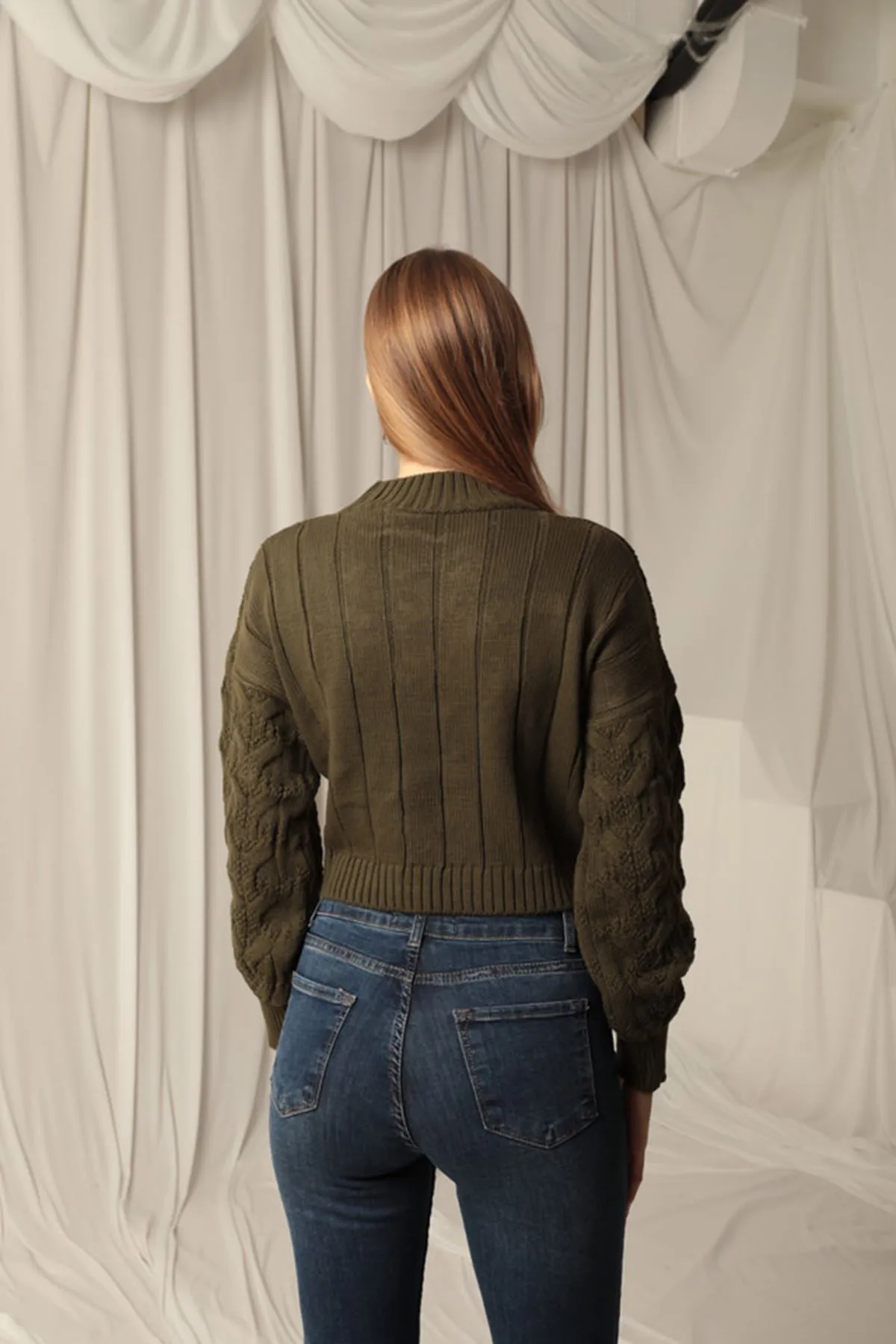 KKT Knitwear Fabric Knit Detail Women's Khaki Sweater - Wigan
