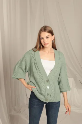 KKT Knitwear Fabric Knit Detailed Women's Mint Cardigan - Nichelino