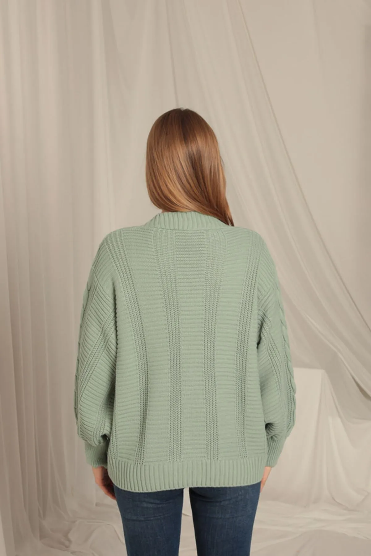KKT Knitwear Fabric Knit Detailed Women's Mint Cardigan - Nichelino