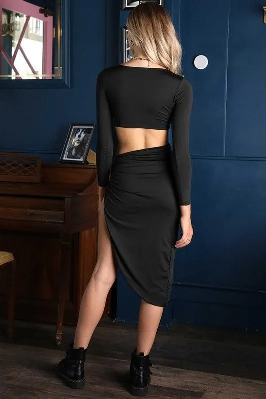 KNOTTED SIDE SLIT SKIRT WITH LONG SLEEVE CROP SET