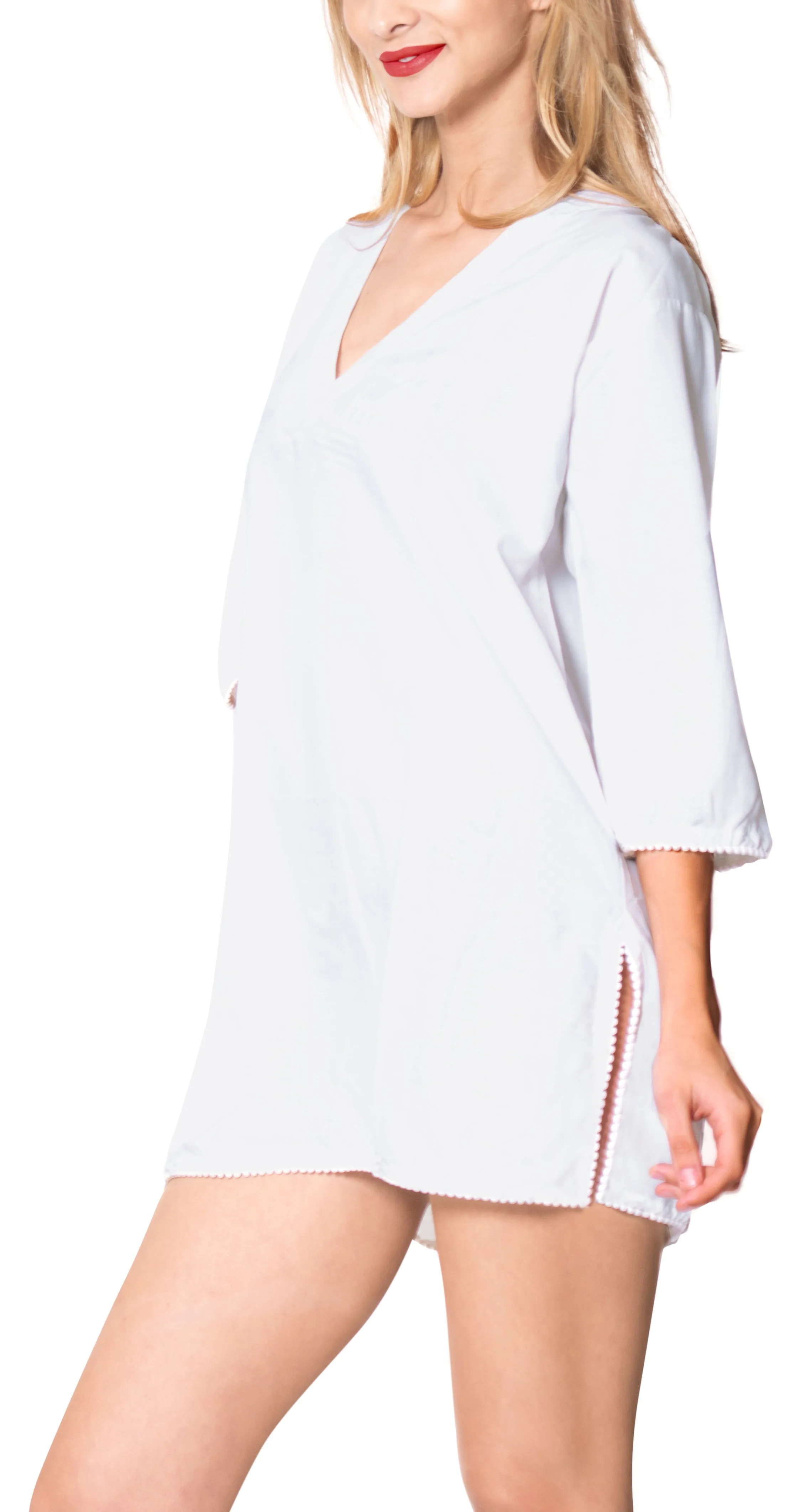 La Leela Solid Long sleeves Beach wear Pom Pom  Bikini Swimwear Cover up TOP S W