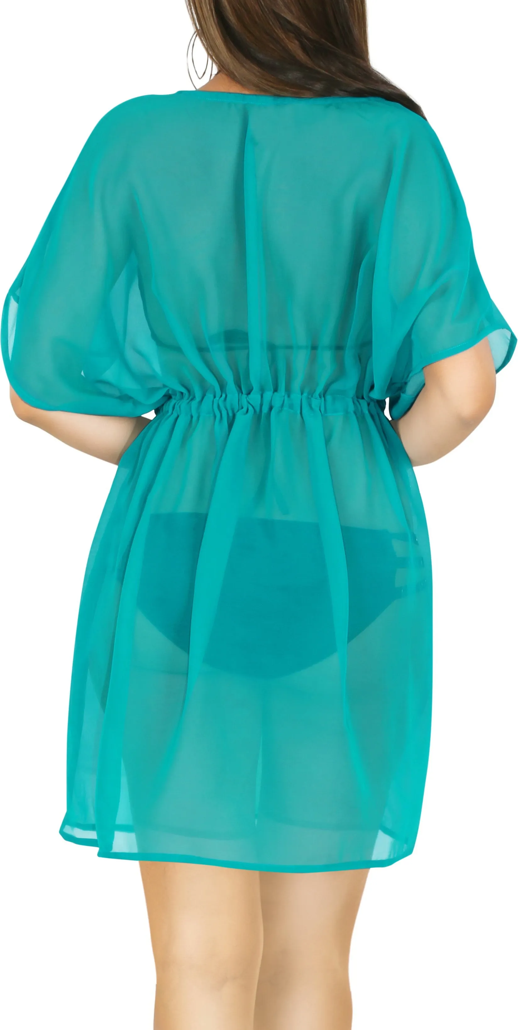 LA LEELA Women's Chiffon Beach Swim Wear Kimono Bikini Coverups M-L Blue_AA316