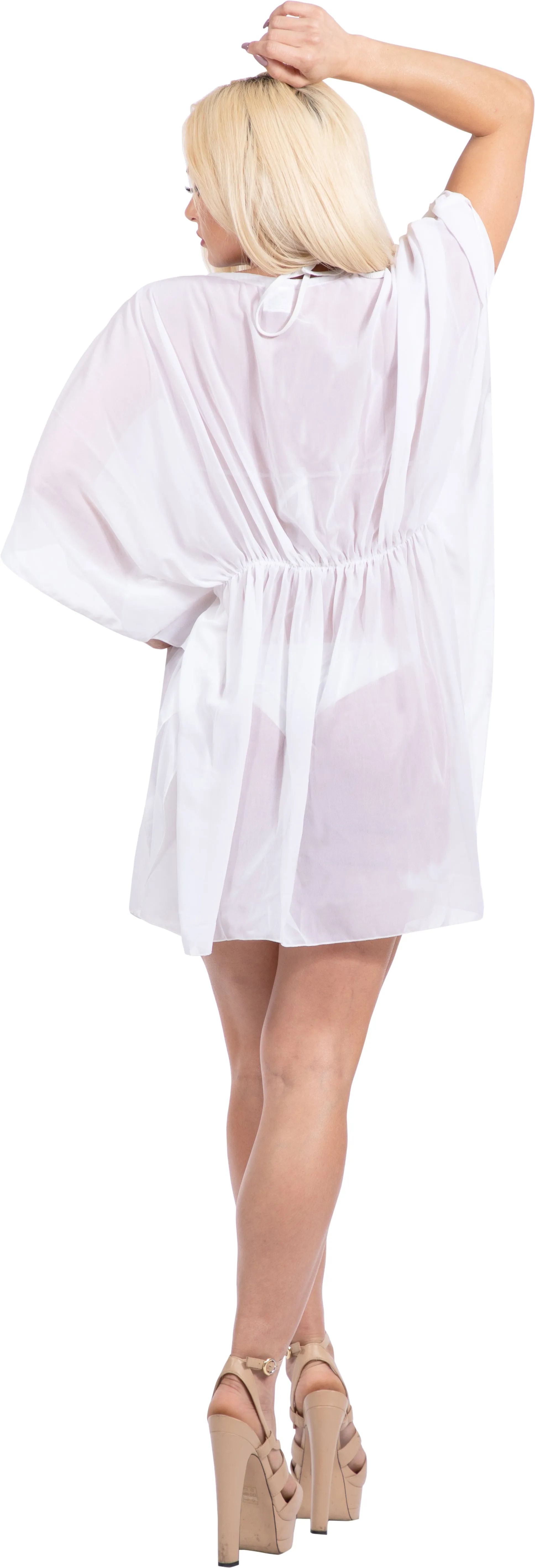 LA LEELA Women's Swimsuit Kimono Cover up plus size OSFM 4-14 [S-L] White_X960