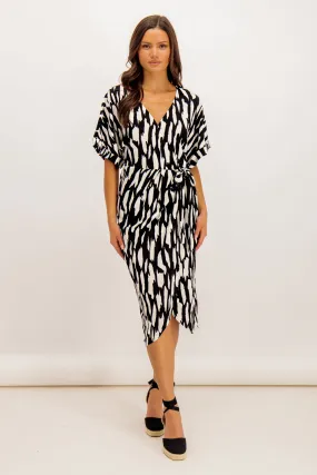 Laya Black & White Printed Midi Dress