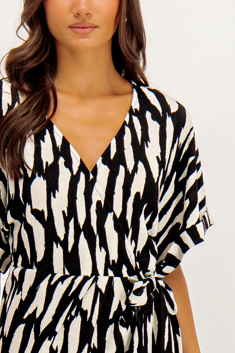 Laya Black & White Printed Midi Dress