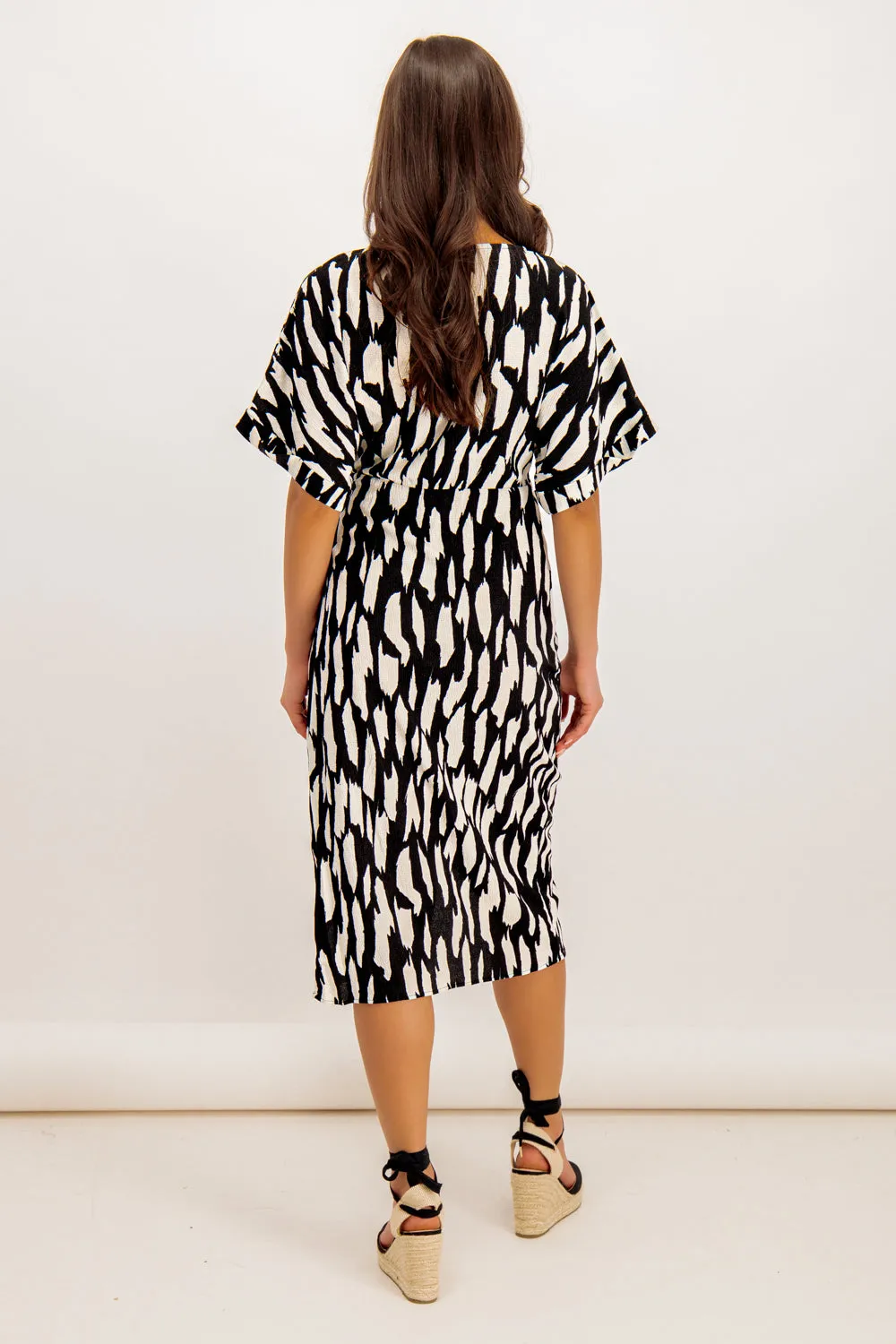 Laya Black & White Printed Midi Dress
