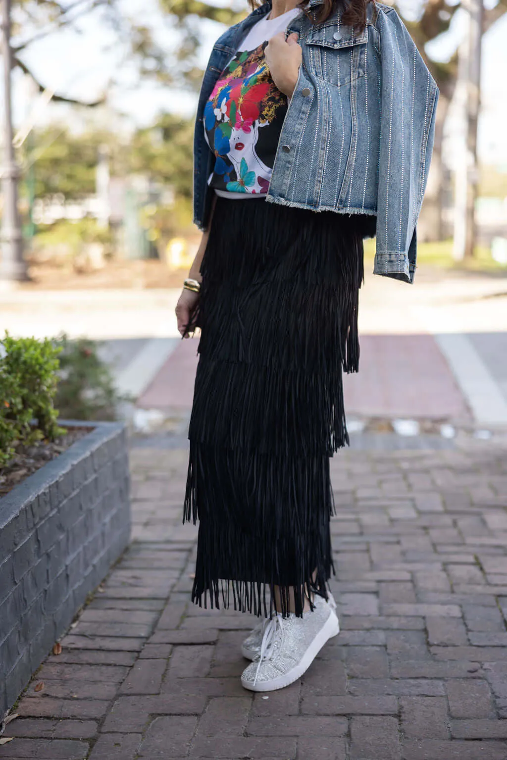 Layered Fringe Midi Skirt