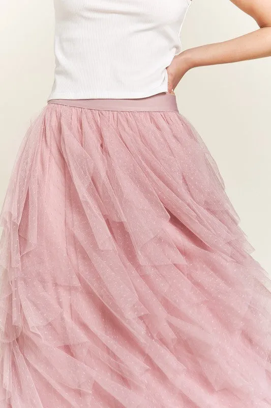 Layered Ruffle Mesh A-Line Skirt