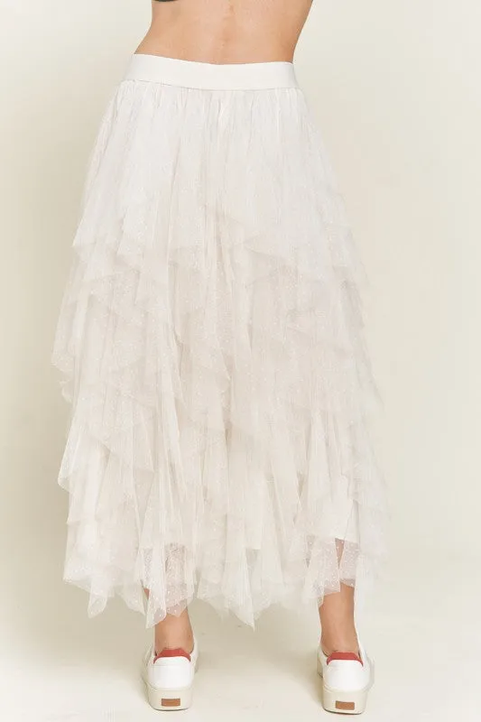Layered Ruffle Mesh A-Line Skirt