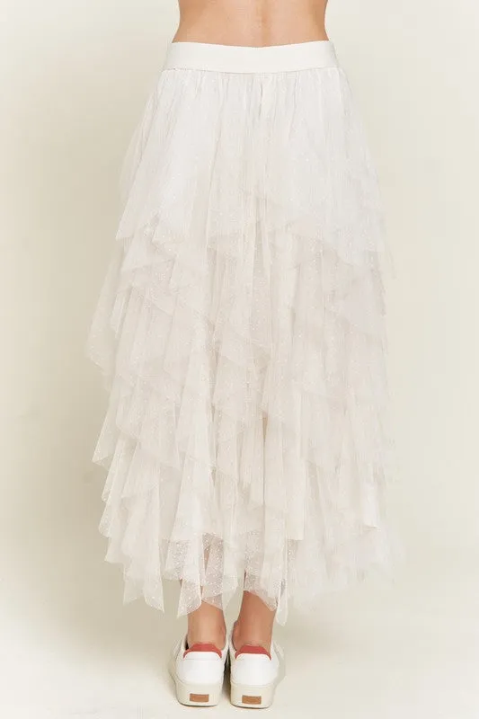 Layered Ruffle Mesh A-Line Skirt