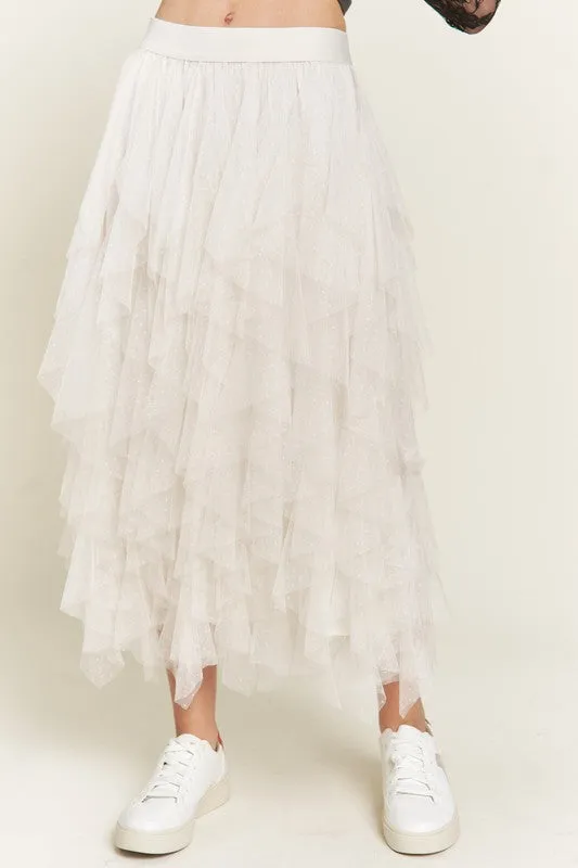 Layered Ruffle Mesh A-Line Skirt