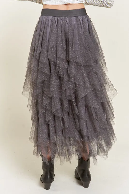 Layered Ruffle Mesh A-Line Skirt