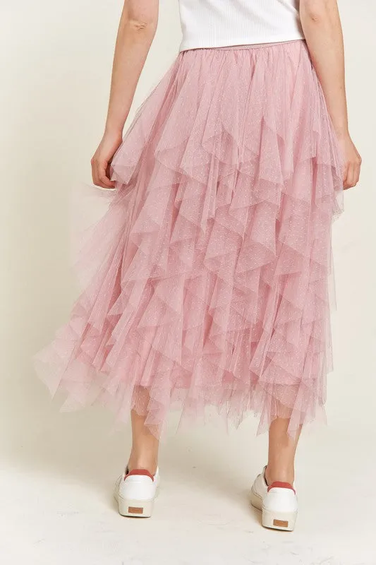 Layered Ruffle Mesh A-Line Skirt