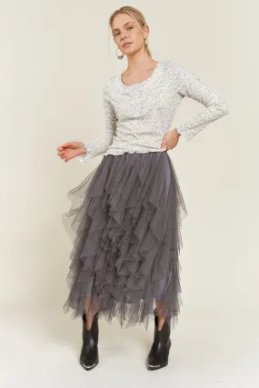 Layered Ruffle Mesh A-Line Skirt