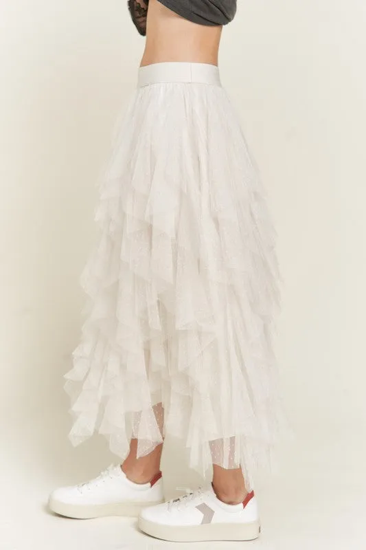 Layered Ruffle Mesh A-Line Skirt