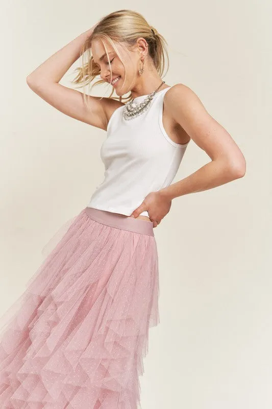 Layered Ruffle Mesh A-Line Skirt