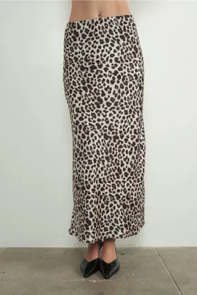 Leopard Satin Midi Skrit
