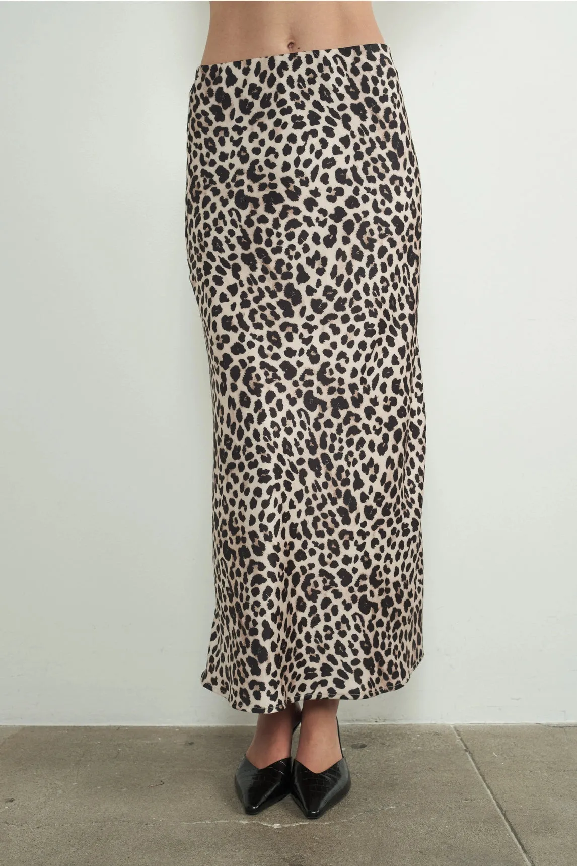 Leopard Satin Midi Skrit