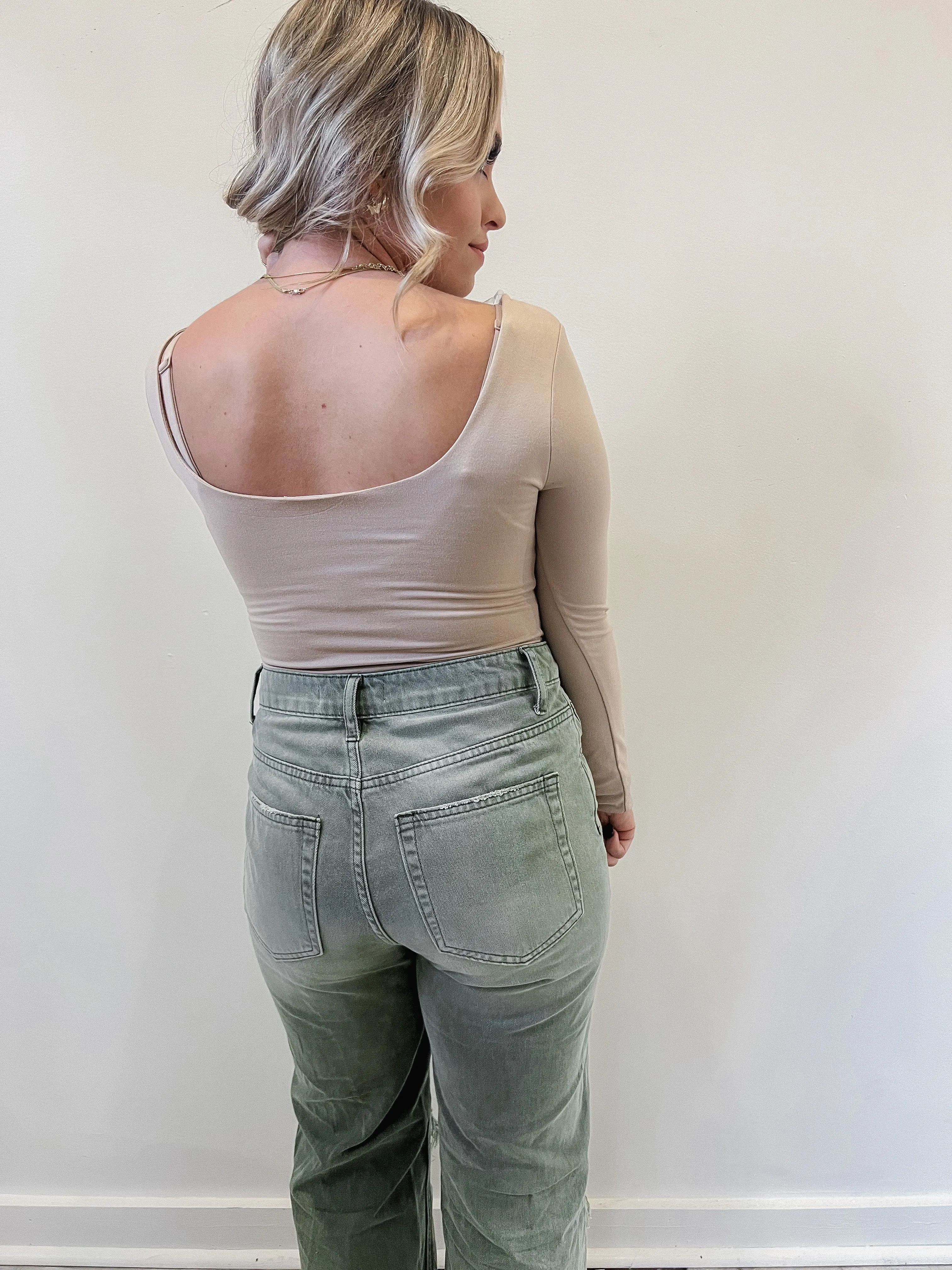 Like Butter Scoop Neck Bodysuit - Taupe