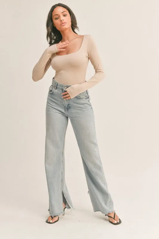 Like Butter Scoop Neck Bodysuit - Taupe