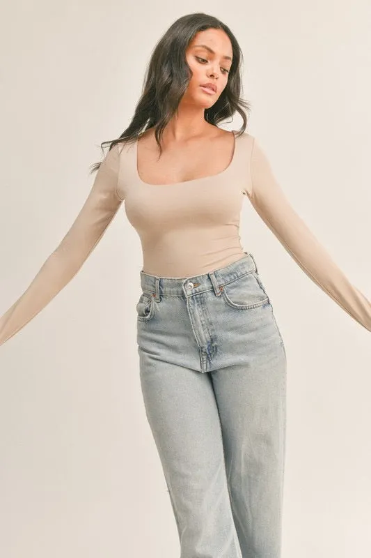 Like Butter Scoop Neck Bodysuit - Taupe