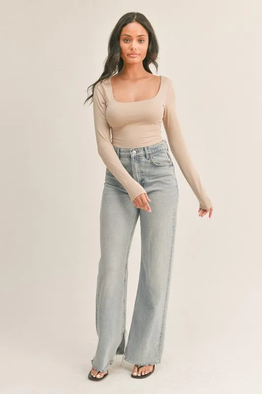 Like Butter Scoop Neck Bodysuit - Taupe