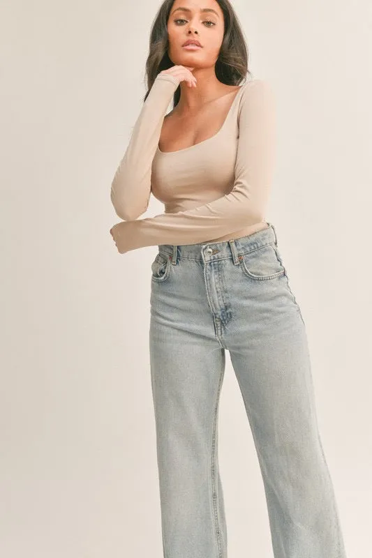 Like Butter Scoop Neck Bodysuit - Taupe