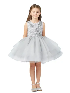 Little Girls Silver Lace Layered Tulle Pageant Easter Dress 2-6