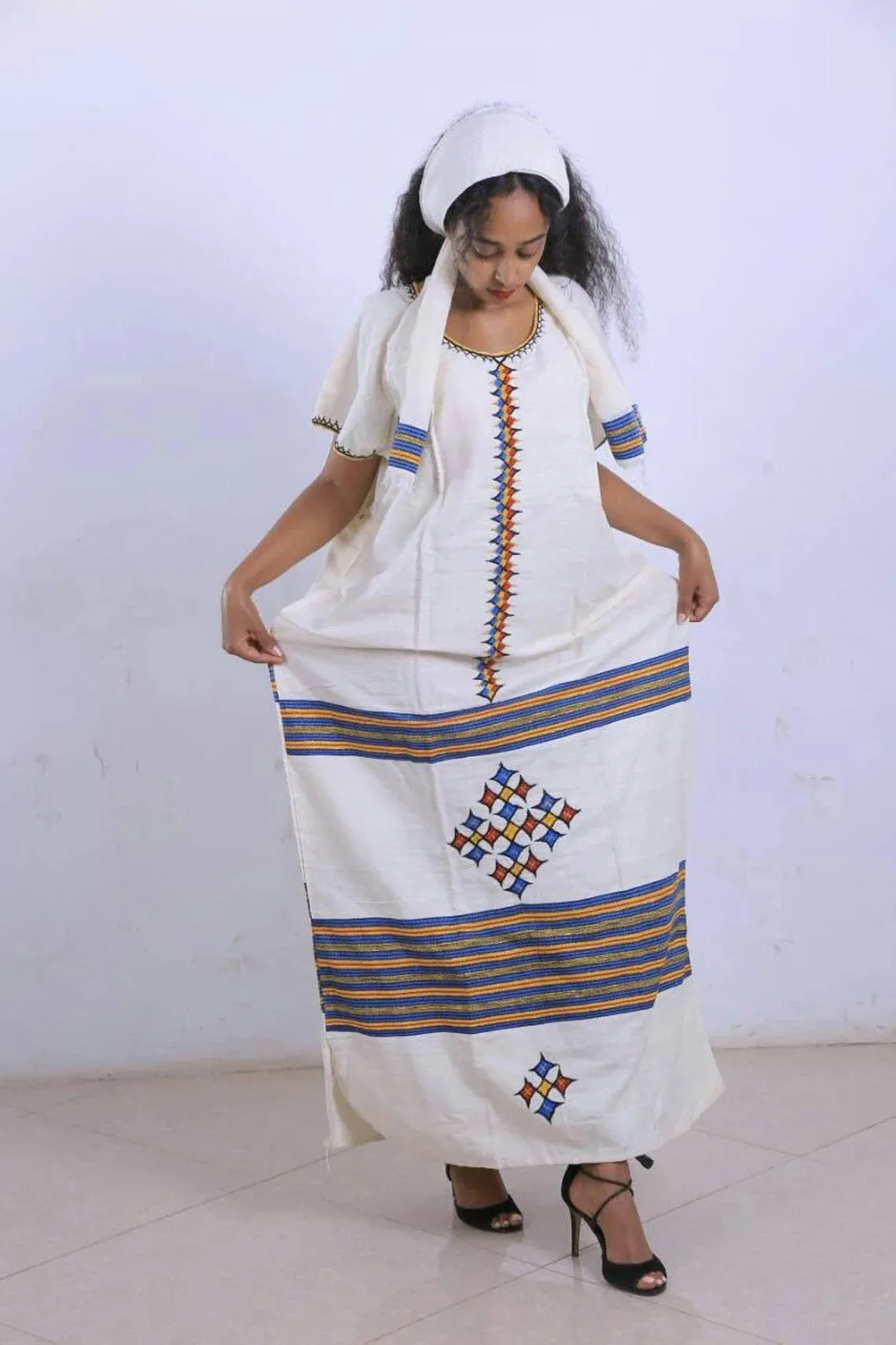 Long Beautiful Traditional Habesha Coffee Dress with Timeless Grace Ethiopian Coffee Dress