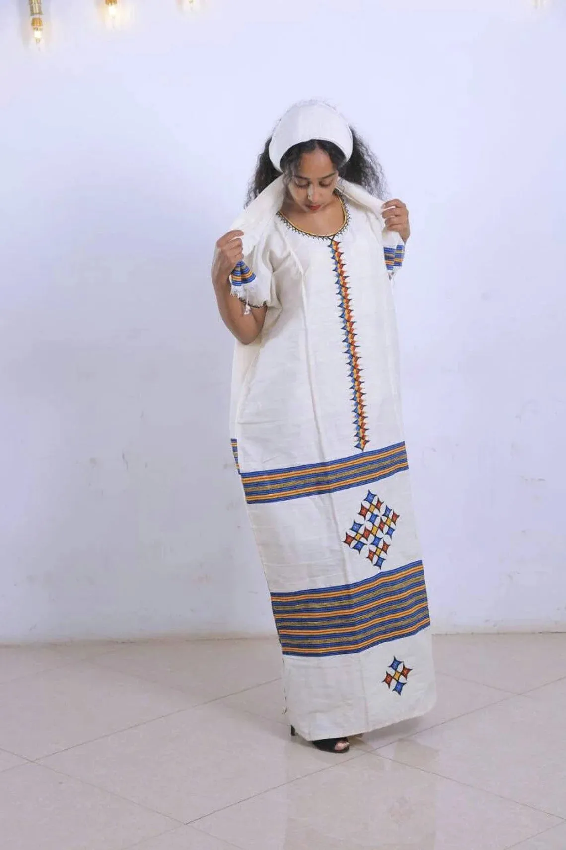Long Beautiful Traditional Habesha Coffee Dress with Timeless Grace Ethiopian Coffee Dress