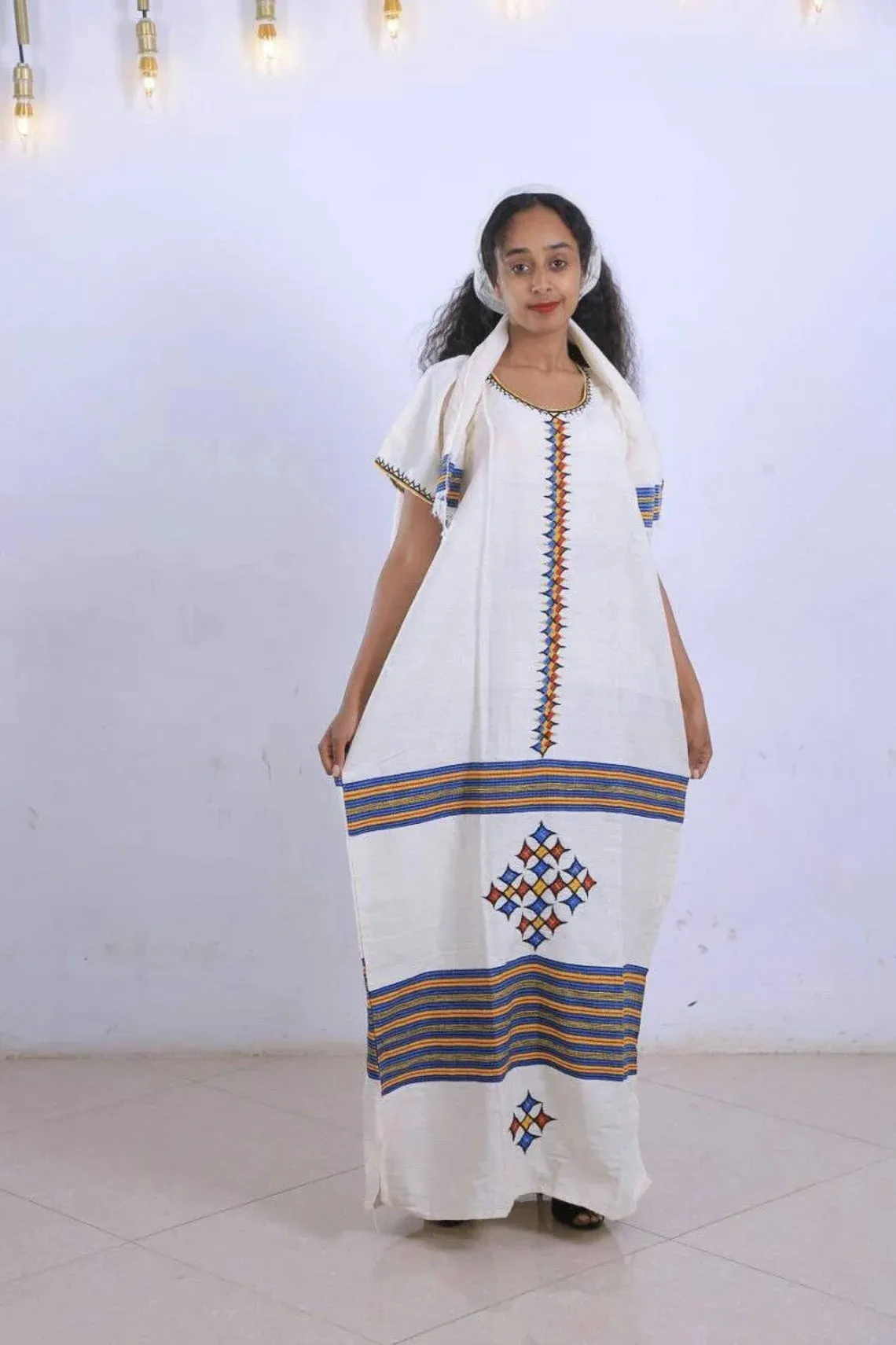Long Beautiful Traditional Habesha Coffee Dress with Timeless Grace Ethiopian Coffee Dress