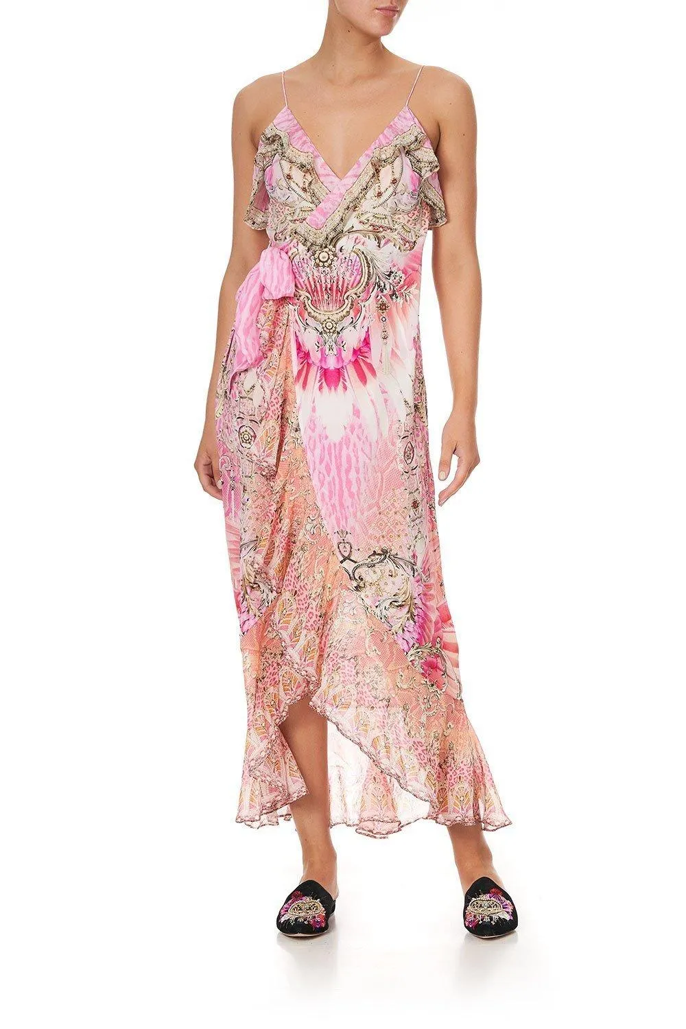 Long Wrap Dress w/ Frill