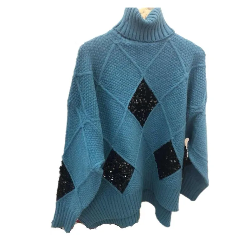 Loose High Neck Diamond Thickened Sweater